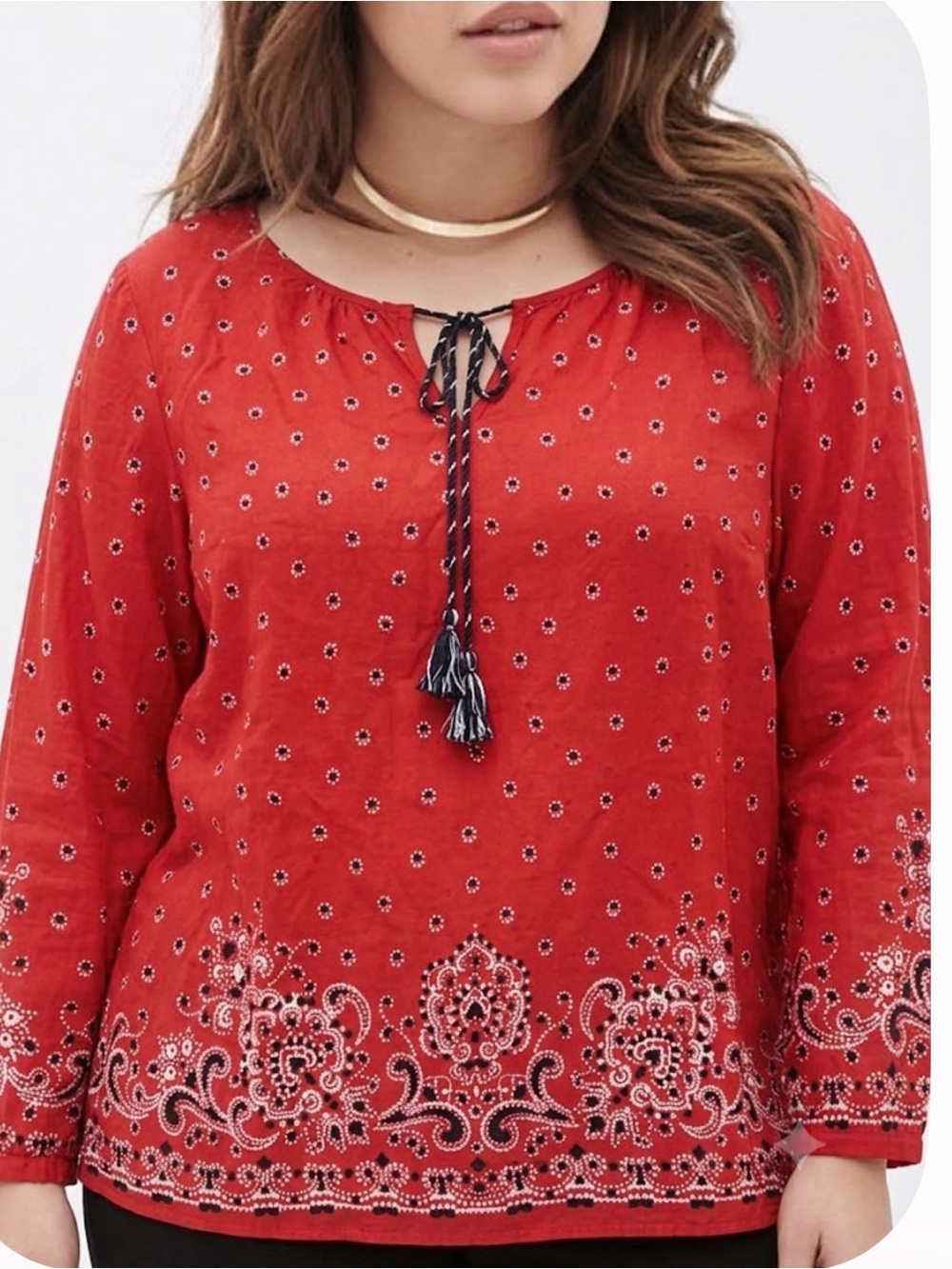 Talbots Red Blue Bandana Print Cotton Tunic Top XL Boho Cottagecore